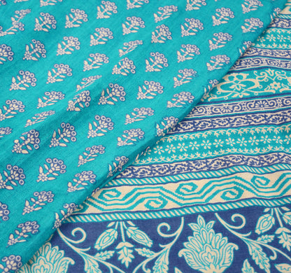 Vintage Blue Heavy Saree Pure Woolen Woven Printed Indian Sari Soft Warm Fabric 5Yard Floral Woven Border