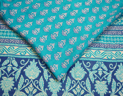 Vintage Blue Heavy Saree Pure Woolen Woven Printed Indian Sari Soft Warm Fabric 5Yard Floral Woven Border