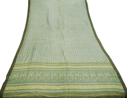 Vintage Gray Heavy Saree Pure Woolen Woven Printed Indian Sari Soft Warm Fabric 5Yard Floral Woven Border