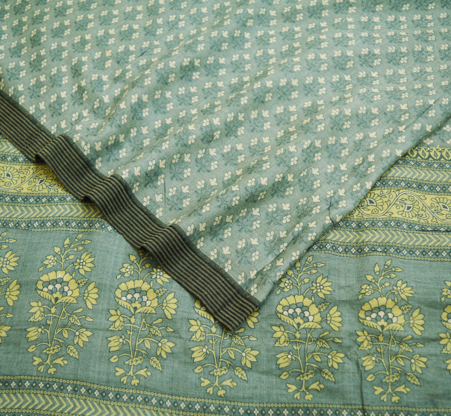 Vintage Gray Heavy Saree Pure Woolen Woven Printed Indian Sari Soft Warm Fabric 5Yard Floral Woven Border