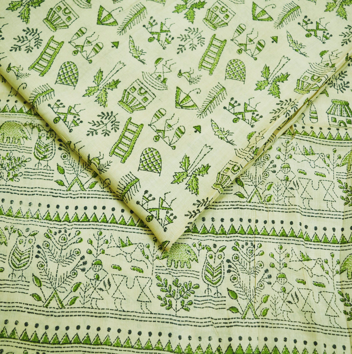 Indian Vintage Ivory Saree Pure Khadi Silk Handloom Warli Printed Indian Sari Fabric 5yard Ethnic Wear Sari Floral