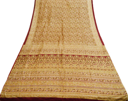 Indian Vintage Sari Maroon 100% Pure Silk Printed Saree Fabric 6yard Sewing Craft DressMaking  Soft Paisley