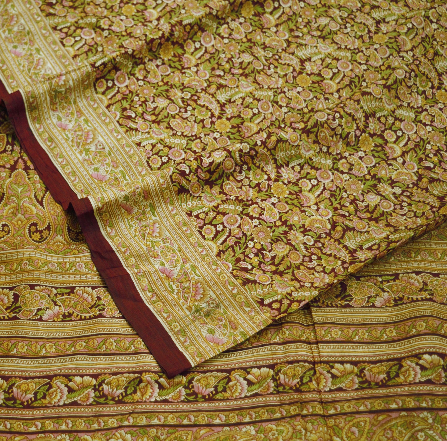 Indian Vintage Sari Maroon 100% Pure Silk Printed Saree Fabric 6yard Sewing Craft DressMaking  Soft Paisley