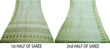 Indian Vintage Sari Ivory Pure Silk Printed Saree Fabric 5yd Sewing Craft Fabric DressMaking Soft