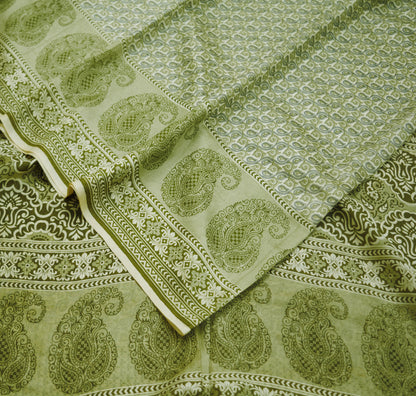 Indian Vintage Sari Ivory Pure Silk Printed Saree Fabric 5yd Sewing Craft Fabric DressMaking Soft