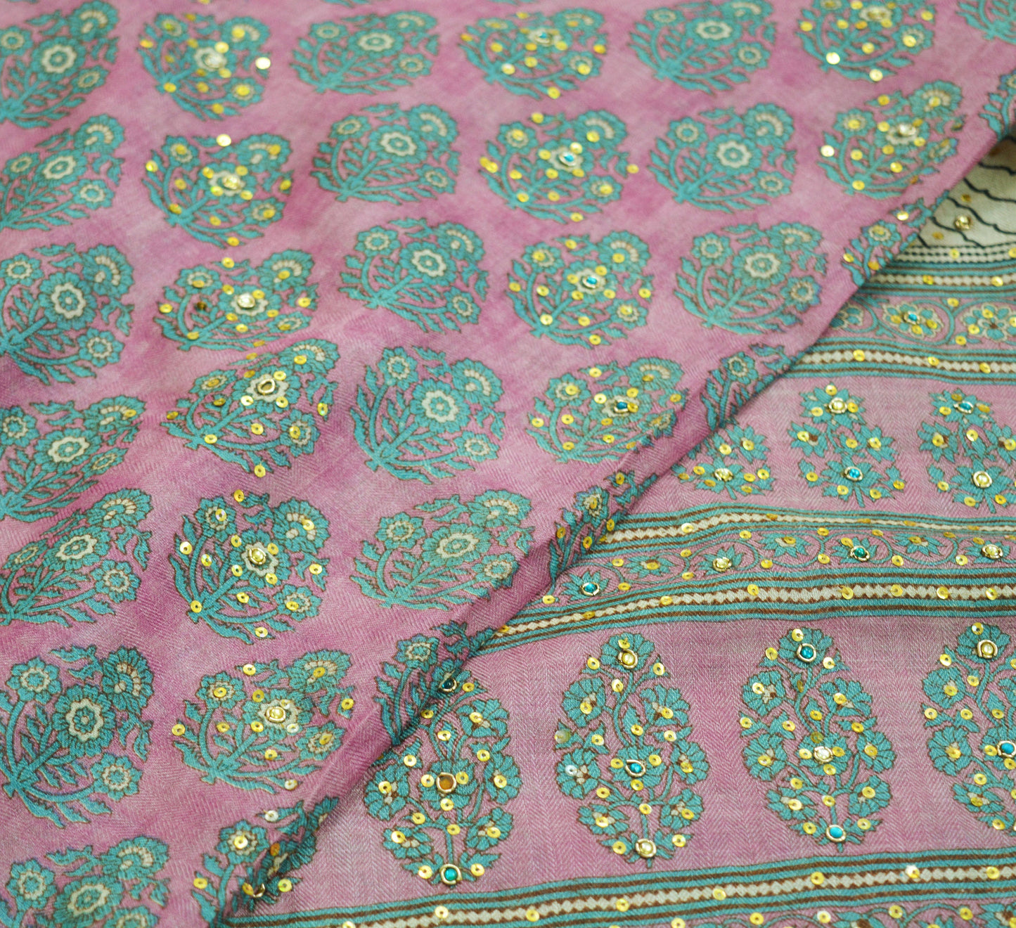 Vintage Purple Heavy Saree Pure Woolen Embroidered Printed Indian Sari Soft Warm Fabric 5Yard Floral Woven Border