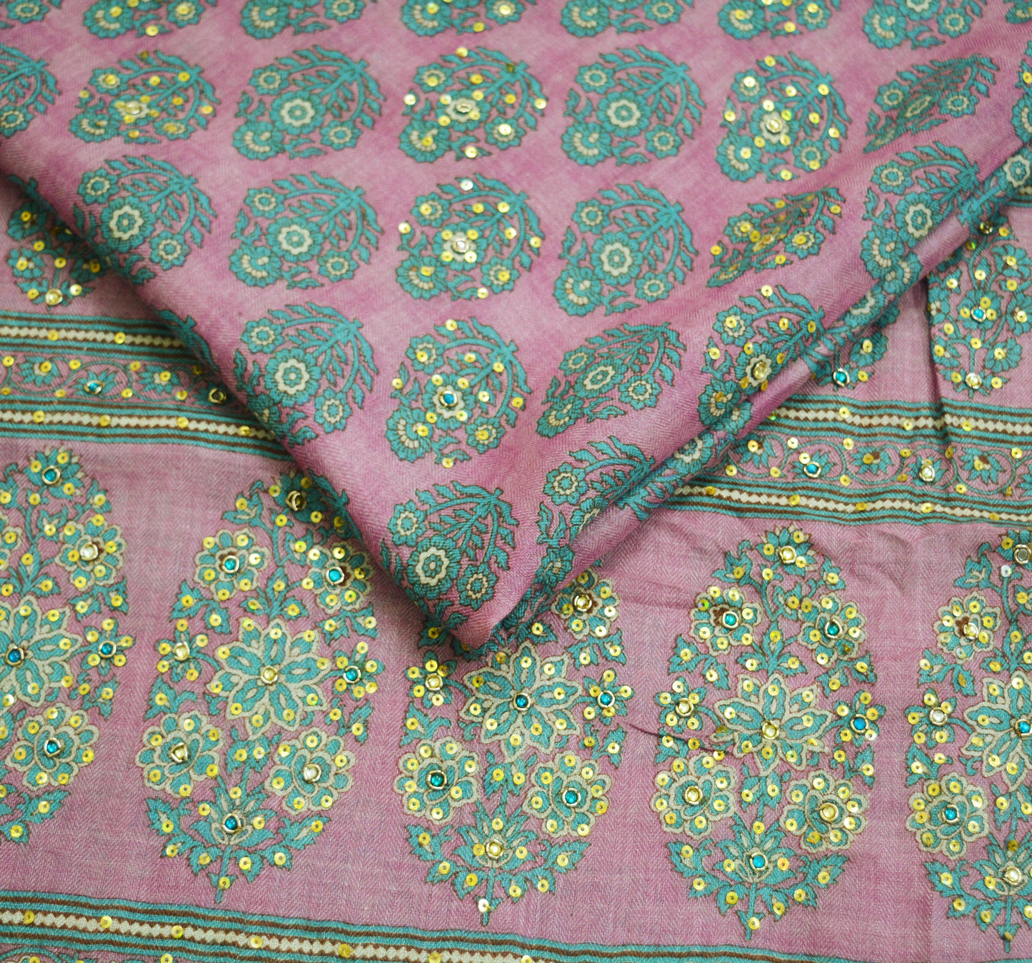 Vintage Purple Heavy Saree Pure Woolen Embroidered Printed Indian Sari Soft Warm Fabric 5Yard Floral Woven Border