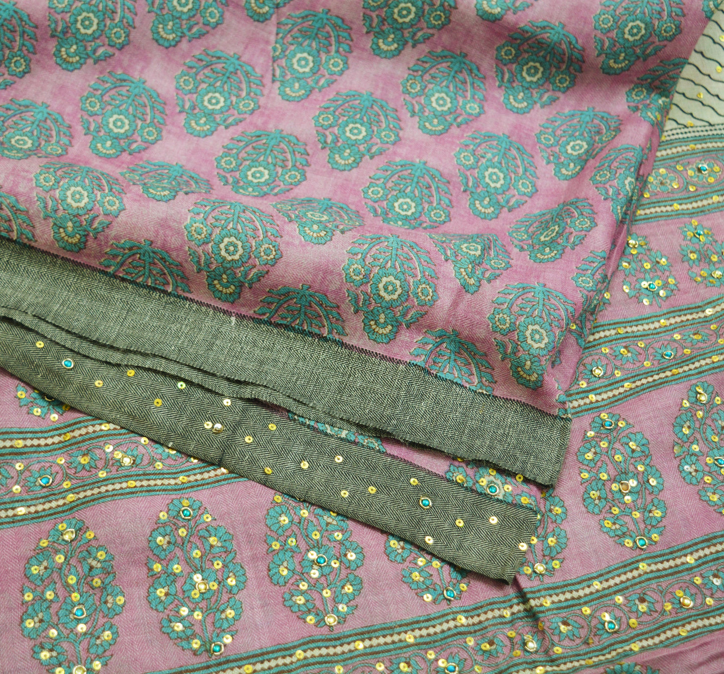 Vintage Purple Heavy Saree Pure Woolen Embroidered Printed Indian Sari Soft Warm Fabric 5Yard Floral Woven Border