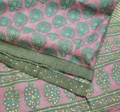 Vintage Purple Heavy Saree Pure Woolen Embroidered Printed Indian Sari Soft Warm Fabric 5Yard Floral Woven Border