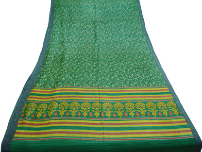 Vintage Green Heavy Saree Pure Woolen Woven Printed Indian Sari Soft Warm Fabric 5Yard Floral Woven Border