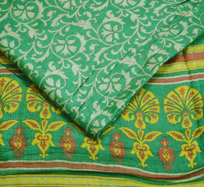 Vintage Green Heavy Saree Pure Woolen Woven Printed Indian Sari Soft Warm Fabric 5Yard Floral Woven Border