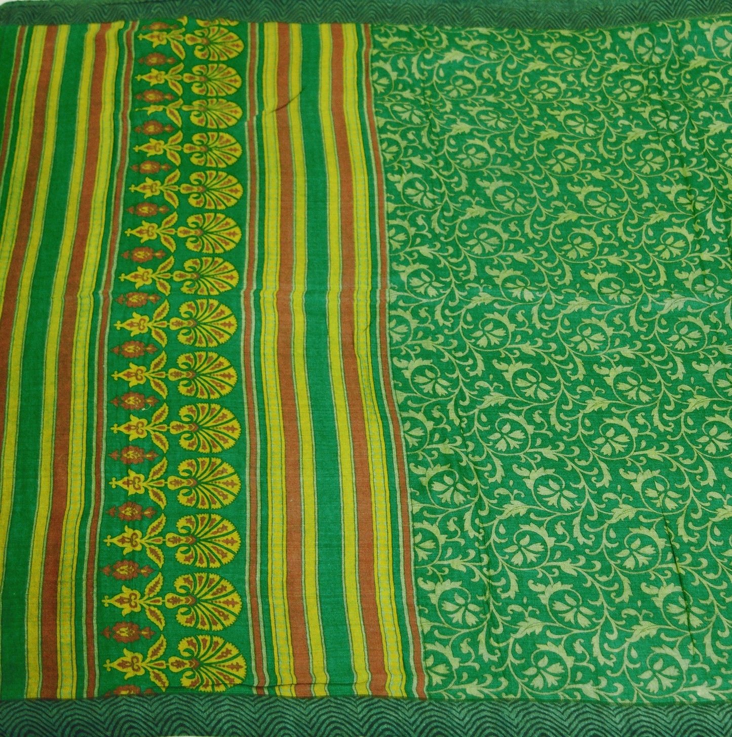 Vintage Green Heavy Saree Pure Woolen Woven Printed Indian Sari Soft Warm Fabric 5Yard Floral Woven Border