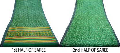 Vintage Green Heavy Saree Pure Woolen Woven Printed Indian Sari Soft Warm Fabric 5Yard Floral Woven Border