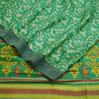 Vintage Green Heavy Saree Pure Woolen Woven Printed Indian Sari Soft Warm Fabric 5Yard Floral Woven Border