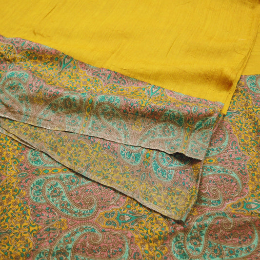 Vintage Saffron Heavy Saree Pure Woolen Woven Printed Indian Sari Soft Warm Fabric 5Yard Floral Fringes On pallu