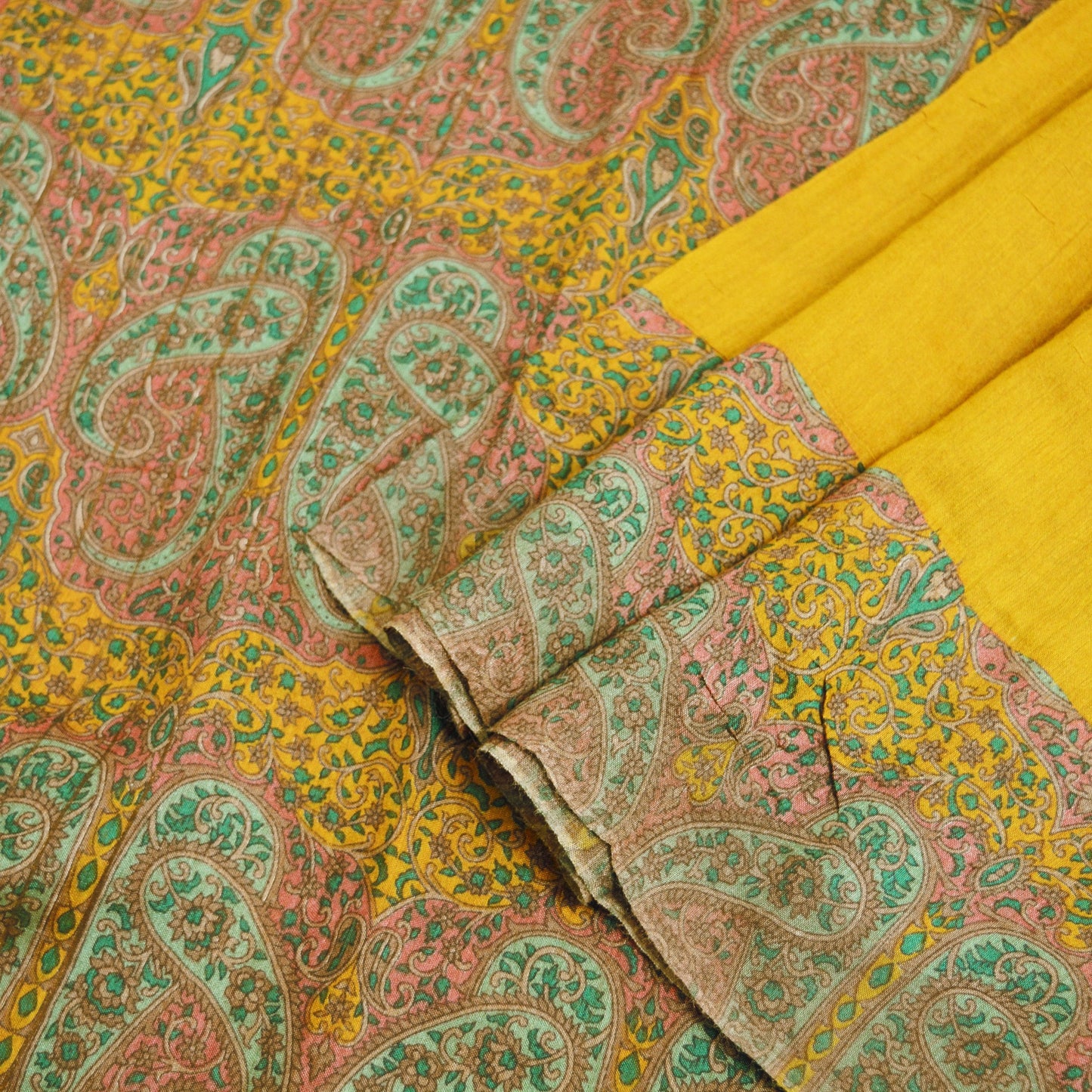 Vintage Saffron Heavy Saree Pure Woolen Woven Printed Indian Sari Soft Warm Fabric 5Yard Floral Fringes On pallu