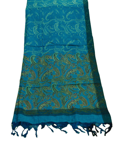 Vintage Blue Long Stole Pure Woolen Scarf Printed Dupatta Infinity Scarves Sarong Wrap Veil Woman Hijab Shawl Craft Fabric