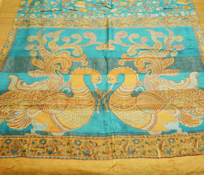 Indian Vintage Green Saree Pure Khadi Silk Handloom Kalamkari Indian Sari Fabric 5yard Ethnic Wear Sari Floral