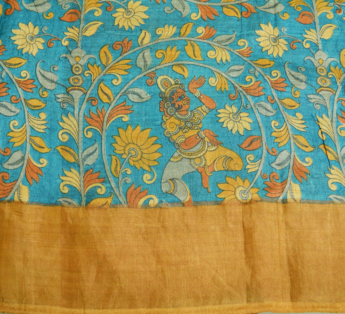 Indian Vintage Green Saree Pure Khadi Silk Handloom Kalamkari Indian Sari Fabric 5yard Ethnic Wear Sari Floral