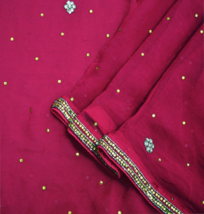 Indian Vintage Pink Dupatta Pure Georgette silk Long Stole Hand Embroidered Scarves Stole Veil Wrap Sequins