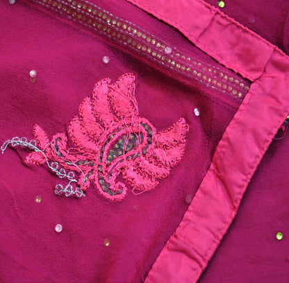 Indian Vintage Pink Dupatta Pure Georgette silk Long Stole Hand Embroidered Scarves Stole Veil Wrap Sequins