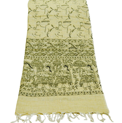 Indian Beige Vintage Dupatta Long Stole Block Print Pure Cotton Indian Scarves Scarf Veil Wrap Boho Soft Floral Design