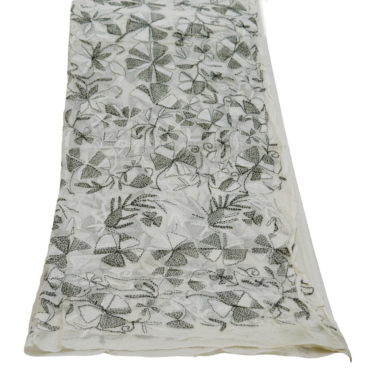 Indian White Vintage Dupatta Long Stole Hand Embroidered kantha stole Blend Cotton Indian Scarves Veil Wrap Soft Floral