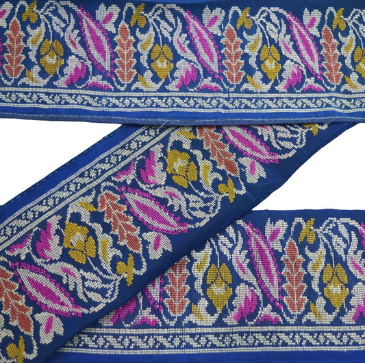 Indian Vintage Blue Saree Border Pure Silk Hand Woven Indian Craft Trim Lace Sewing Ribbon Recycled Parrot Decor Gift Wrapping