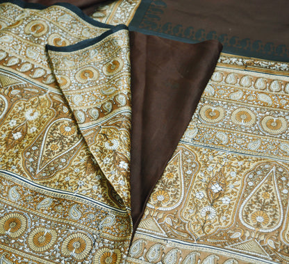 Indian Vintage Sari Brown & Black Pure Silk Printed Saree 5yd Sewing Craft Fabric DressMaking Soft