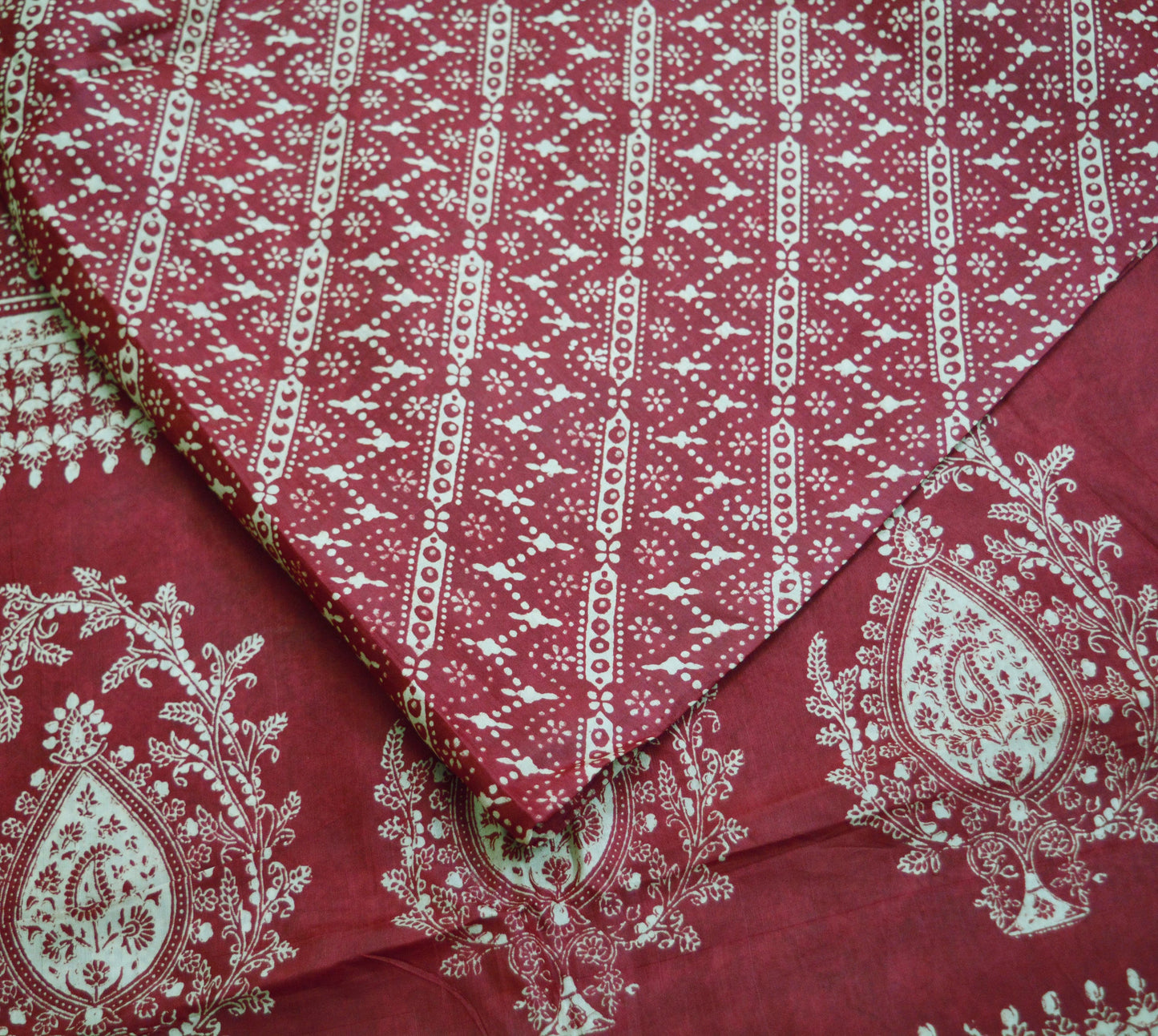 Indian Vintage Sari Maroon 100% Pure Silk Printed Saree Fabric 5yard Sewing Craft DressMaking  Soft Paisley