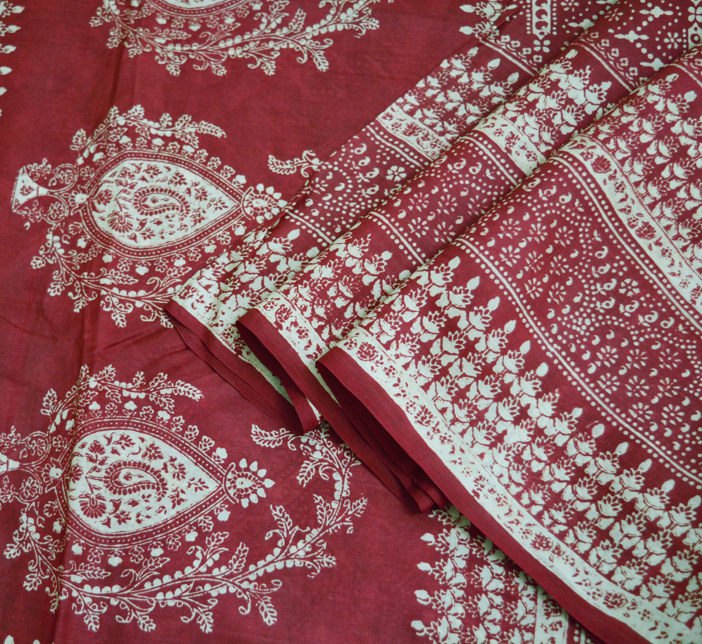 Indian Vintage Sari Maroon 100% Pure Silk Printed Saree Fabric 5yard Sewing Craft DressMaking  Soft Paisley