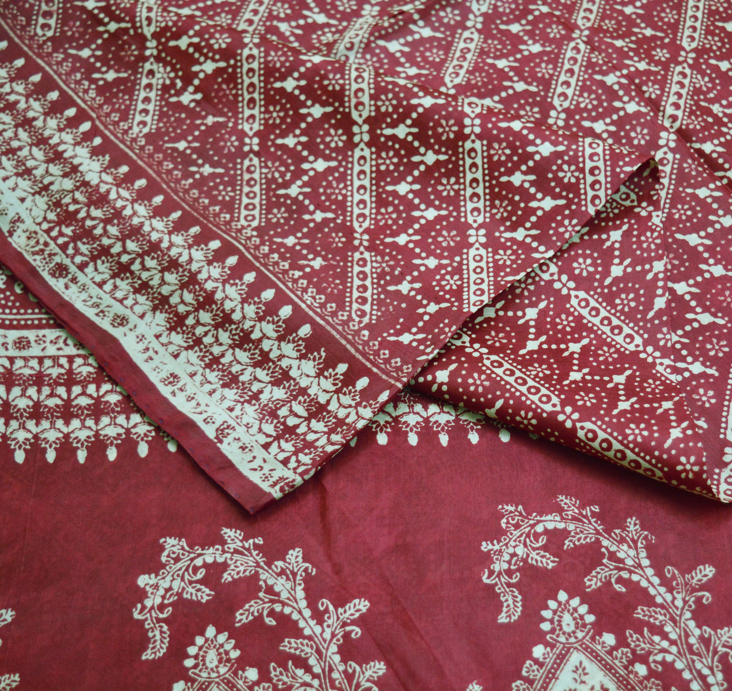 Indian Vintage Sari Maroon 100% Pure Silk Printed Saree Fabric 5yard Sewing Craft DressMaking  Soft Paisley