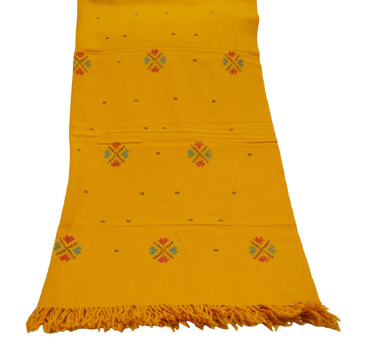 Vintage Mustard Pure Woolen Handmade Kullu Shawl Woven work Long Throw Stole Warm Stole Warm Fringes