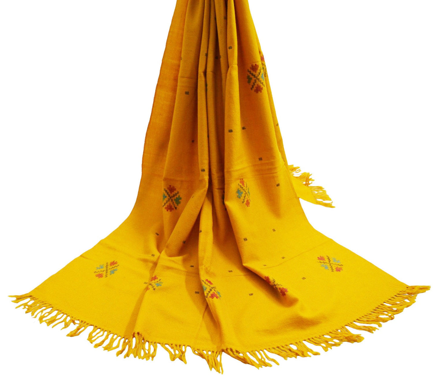 Vintage Mustard Pure Woolen Handmade Kullu Shawl Woven work Long Throw Stole Warm Stole Warm Fringes