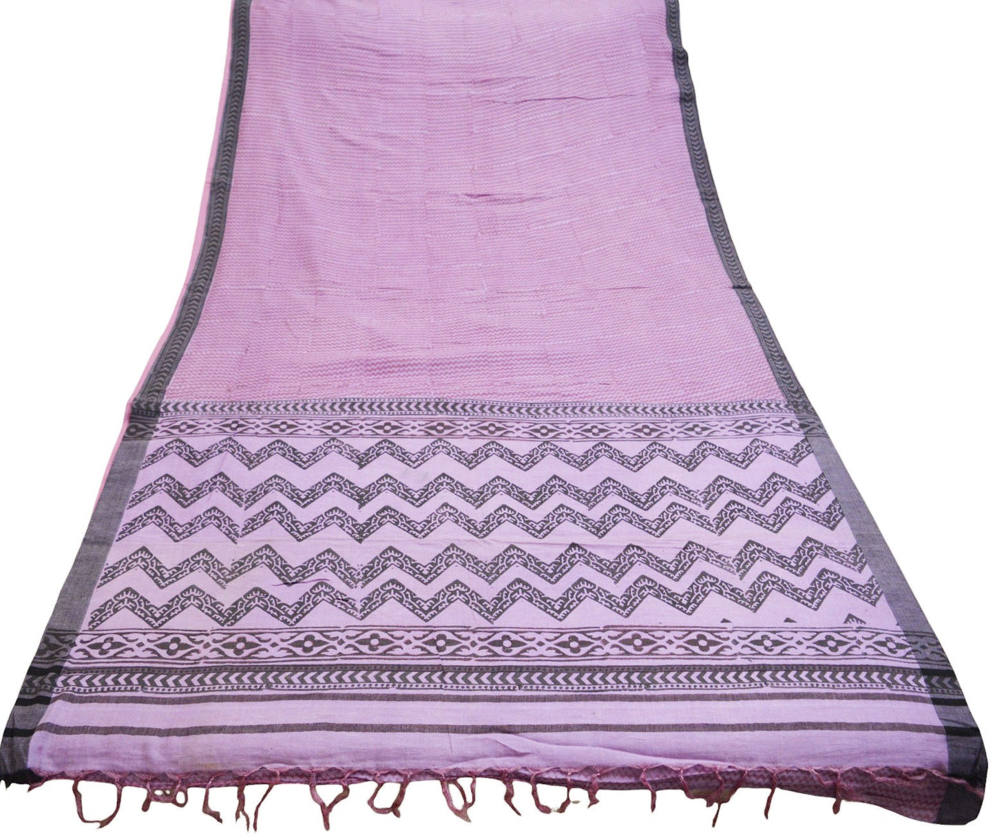 Vintage Purple Heavy Saree Pure Woolen Woven Printed Indian Sari Soft Warm Fabric 5Yard Zigzag Woven Border Fringes