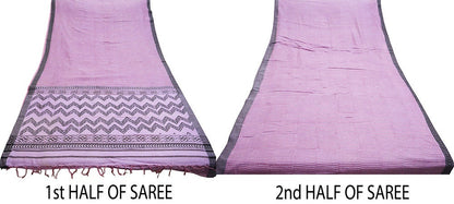 Vintage Purple Heavy Saree Pure Woolen Woven Printed Indian Sari Soft Warm Fabric 5Yard Zigzag Woven Border Fringes