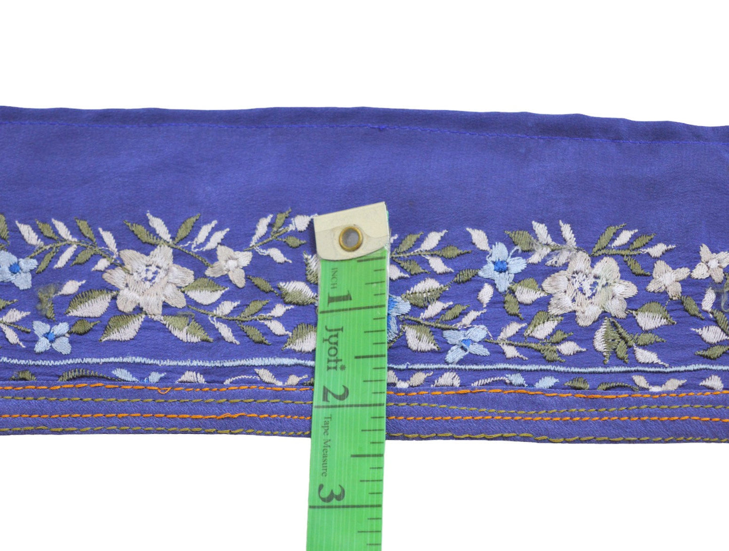 Indian Vintage Blue Saree Border Hand Embroidered Indian Craft Trim Lace Sewing Sari Ribbon Pure Crepe silk