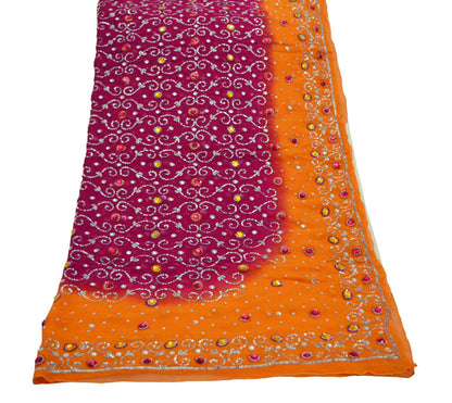 Indian Vintage Orange & Purple Dupatta Pure Georgette silk Long Stole Hand Embroidered Scarves Stole Veil Wrap Sequins