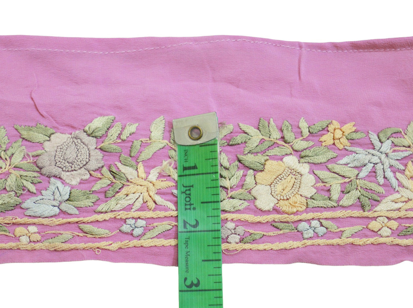 Indian Vintage Pink Saree Border Hand Embroidered Parsi Indian Craft Trim Lace Sewing Sari Ribbon Recycled Sari Border