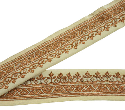 Indian Vintage Ivory Sari Border Hand Embroidered Indian Craft Trim Lace Sewing Sari Ribbon Pure Crepe silk