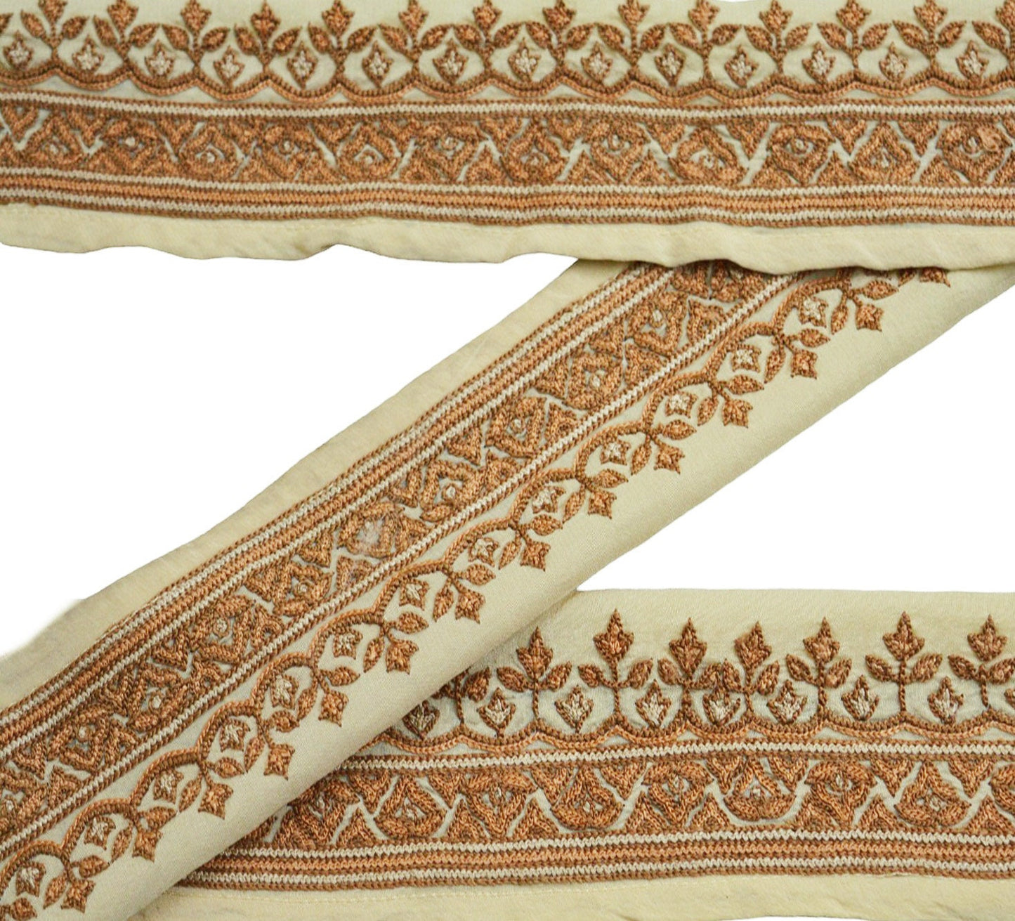 Indian Vintage Ivory Sari Border Hand Embroidered Indian Craft Trim Lace Sewing Sari Ribbon Pure Crepe silk