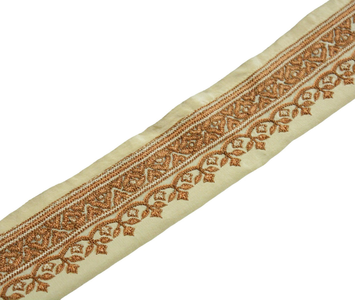 Indian Vintage Ivory Sari Border Hand Embroidered Indian Craft Trim Lace Sewing Sari Ribbon Pure Crepe silk