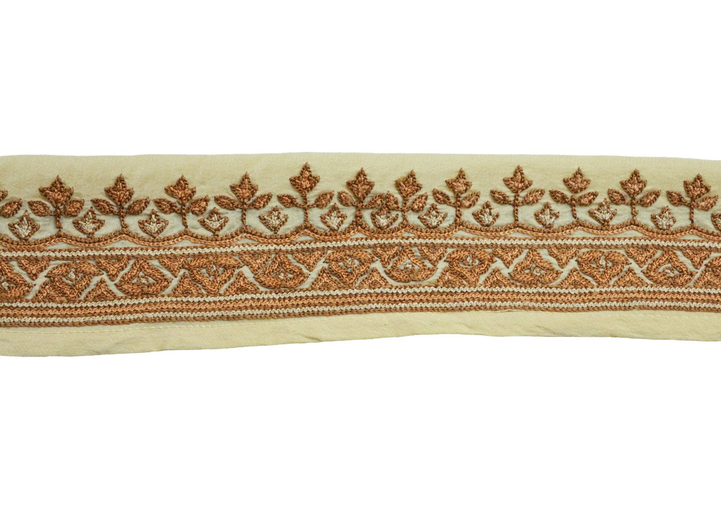 Indian Vintage Ivory Sari Border Hand Embroidered Indian Craft Trim Lace Sewing Sari Ribbon Pure Crepe silk