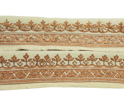 Indian Vintage Ivory Sari Border Hand Embroidered Indian Craft Trim Lace Sewing Sari Ribbon Pure Crepe silk