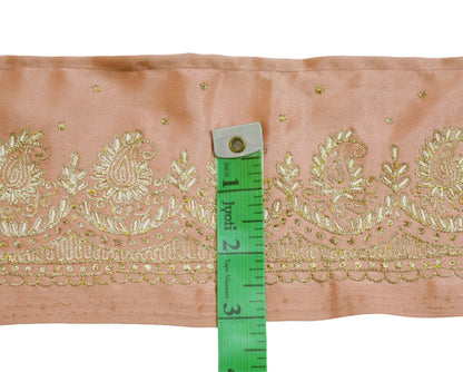 Indian Vintage Peach Sari Border Hand Embroidered Indian Craft Trim Lace Sewing Sari Ribbon Satin Zari