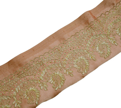 Indian Vintage Peach Sari Border Hand Embroidered Indian Craft Trim Lace Sewing Sari Ribbon Satin Zari