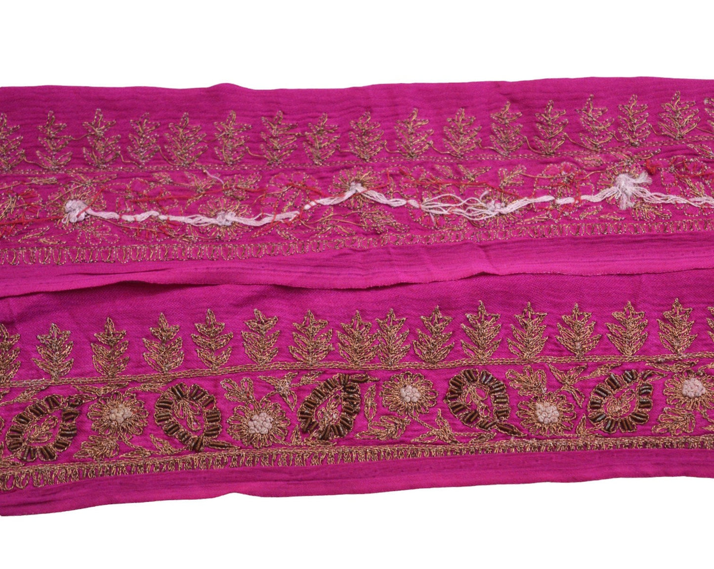 Indian Vintage Pink Sari Border Hand Embroidered Indian Craft Trim Lace Sewing Sari Ribbon Pure silk  Zardozi/Dabka Zari