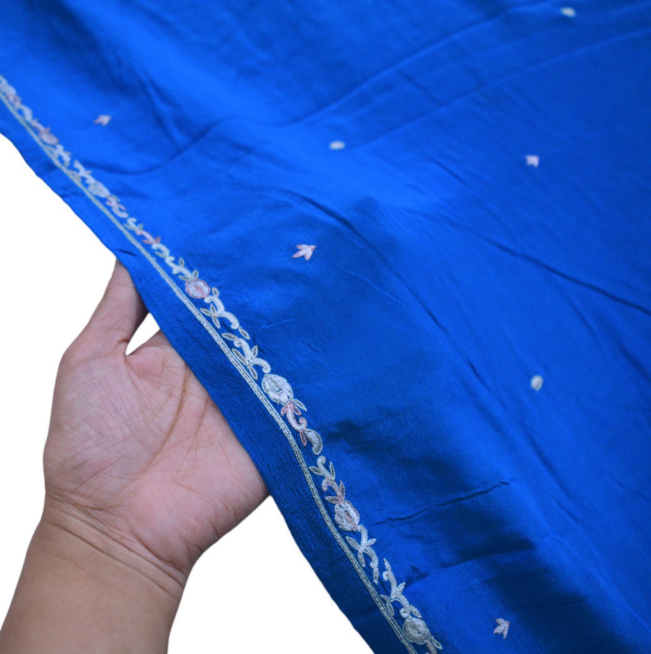 Indian Vintage Blue Dupatta Long Stole Pure Crepe Silk Embroidered Indian Scarves Veil Scarf Wrap Hippie Boho