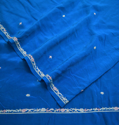 Indian Vintage Blue Dupatta Long Stole Pure Crepe Silk Embroidered Indian Scarves Veil Scarf Wrap Hippie Boho