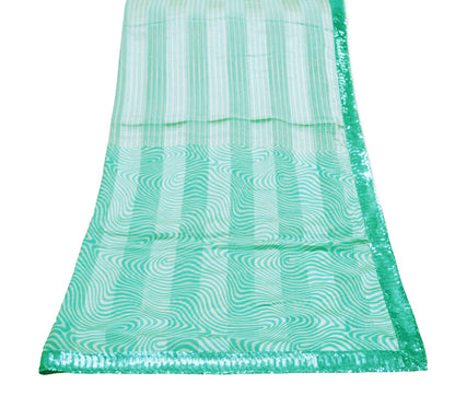 Indian Green & White Vintage Dupatta Long Stole Printed Pure Georgette Silk Indian Scarves Veil Wrap Soft Sequins